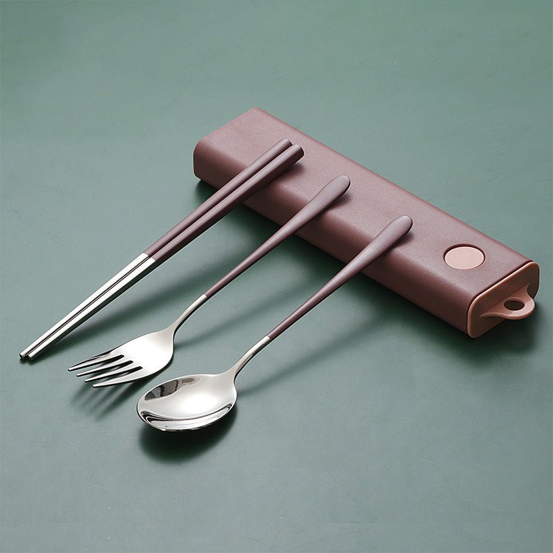 Portable Travel Flatware Set - 3 - piece Stainless Steel Spoon, Fork & Chopsticks With Slide - out Case - Delite Promotional Products