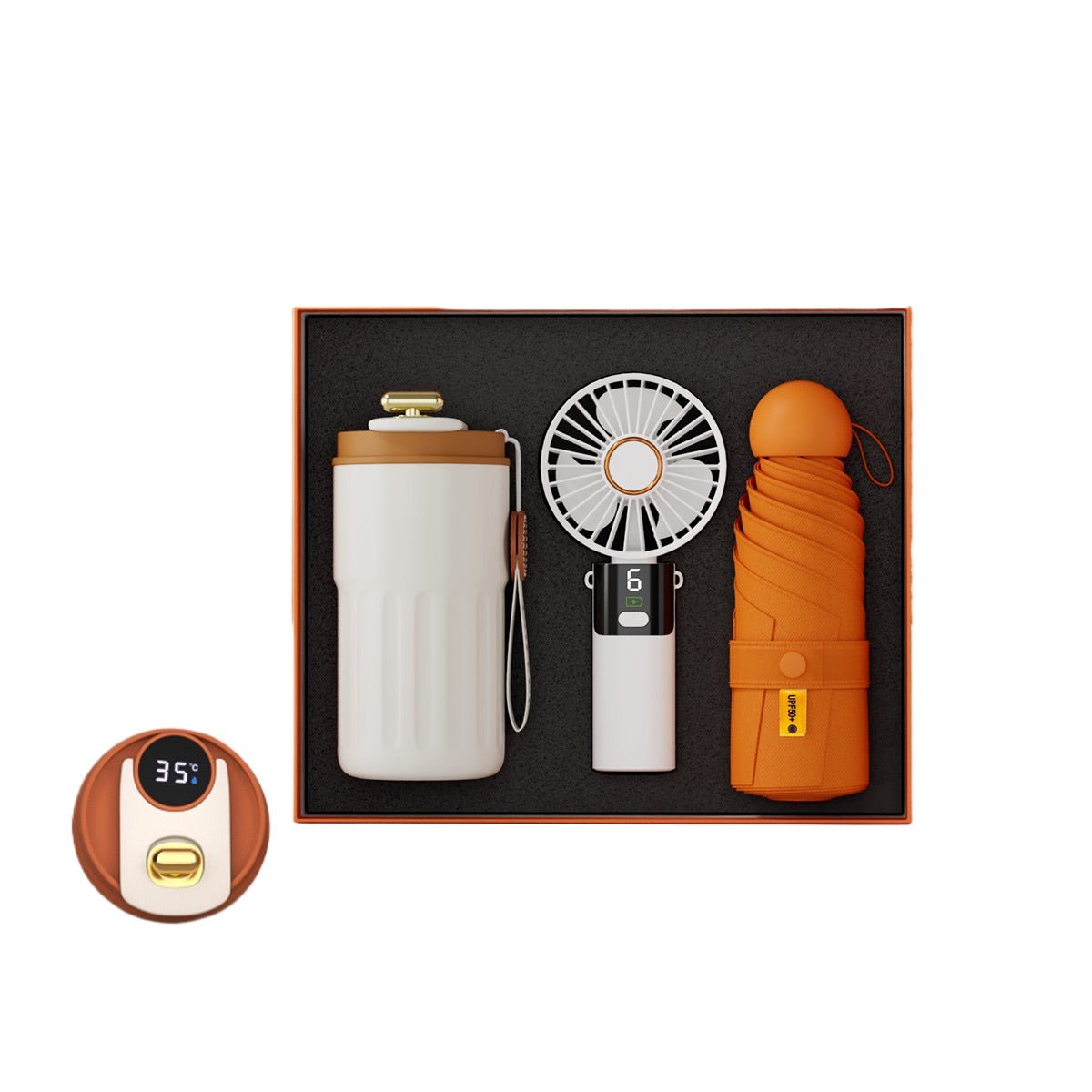 Premium Summer Essentials Gift Box - Mug & Mini Fan & Sun Parasol - Delite Promotional Products