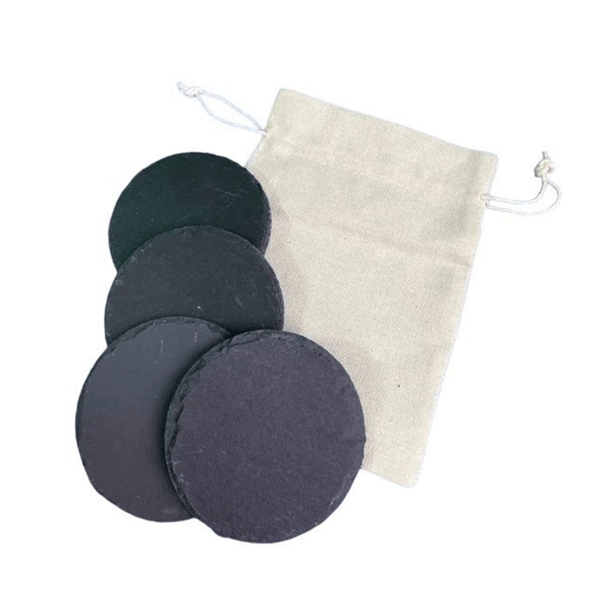 Round Slate Coaster (set Of 4) In Cotton Bag - Delite Promotional Products