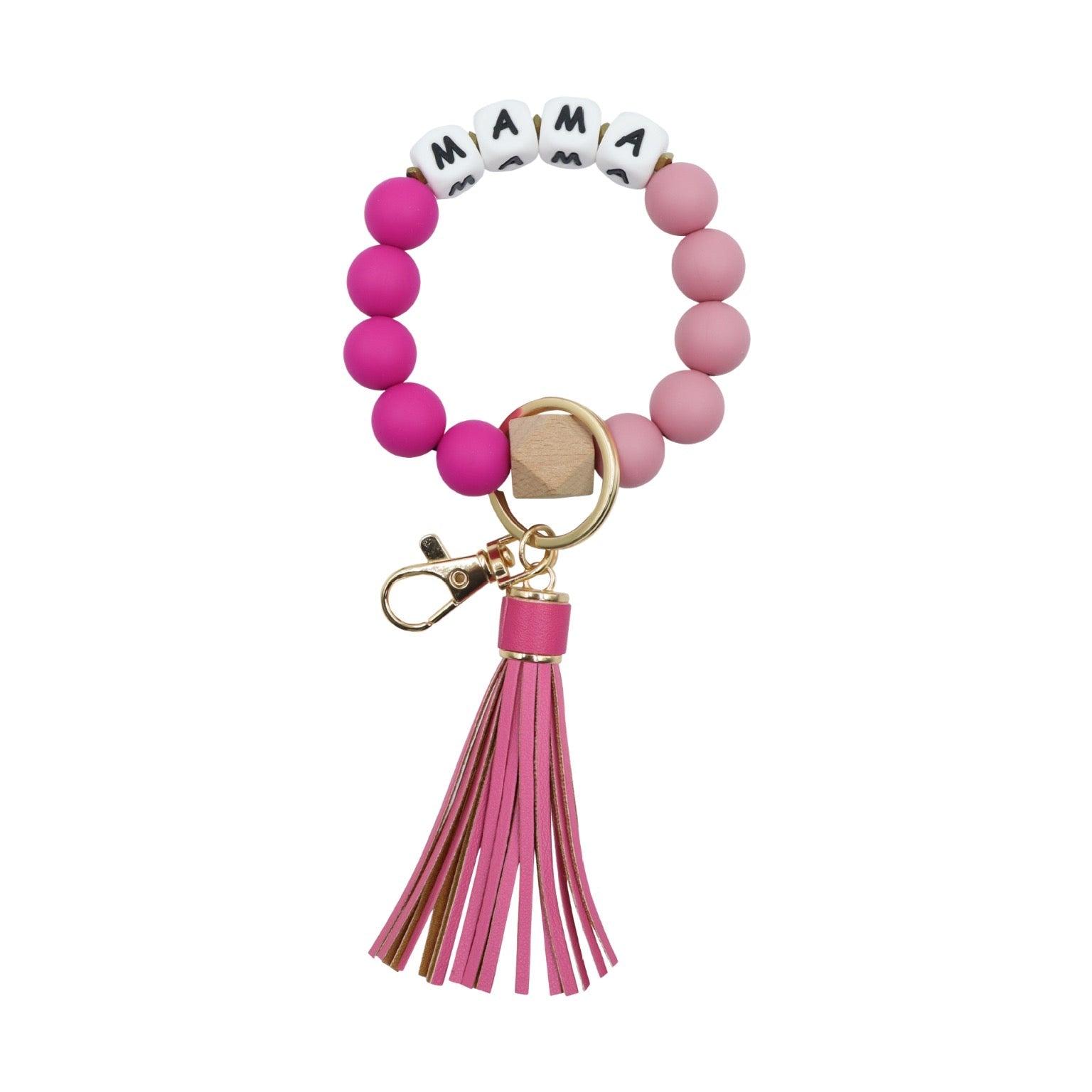 Silicone And Wood Beads Decor Keychain With Tassel - Delite Promotional Products