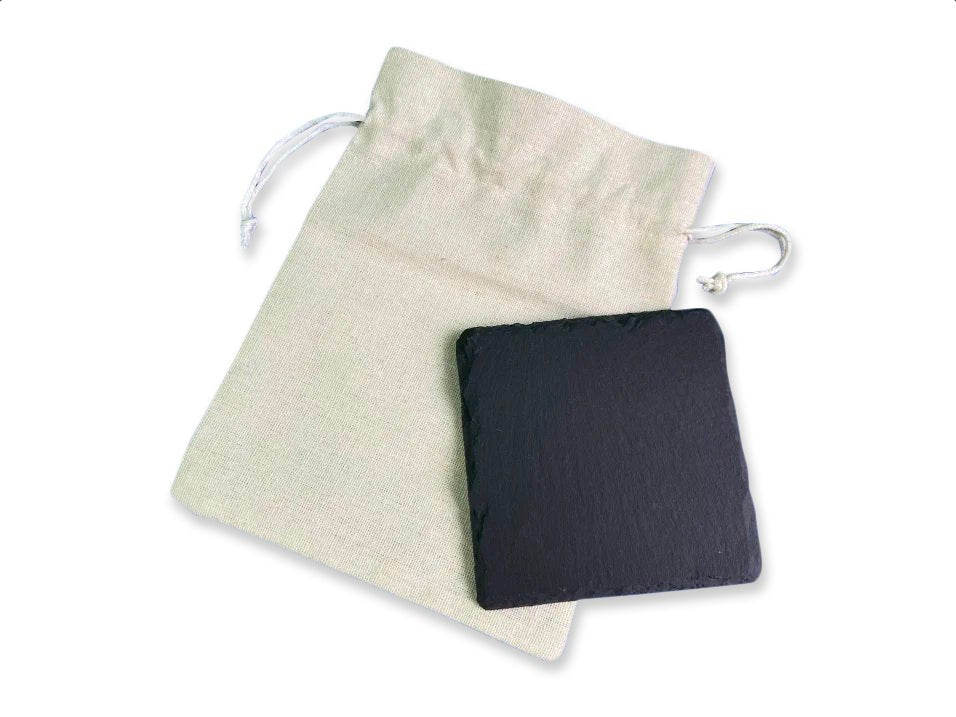 Single Square Slate Coaster In Cotton Pouch - Delite Promotional Products