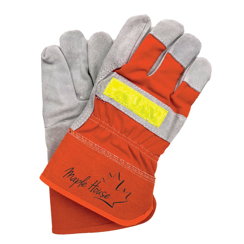 Split Leather Safety Gloves With Reflect Strip - orange - Delite Promotional Products
