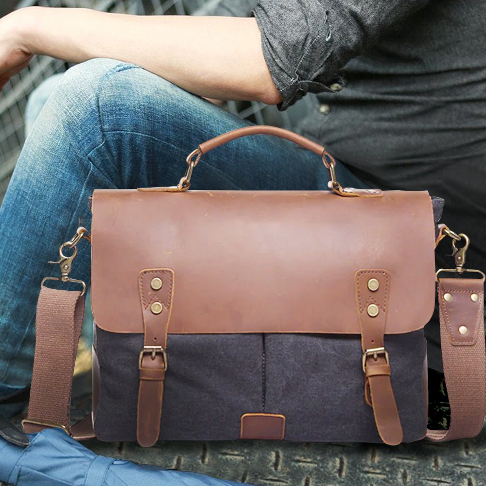 Vintage Canvas & Leather Messenger Bag - Delite Promotional Products