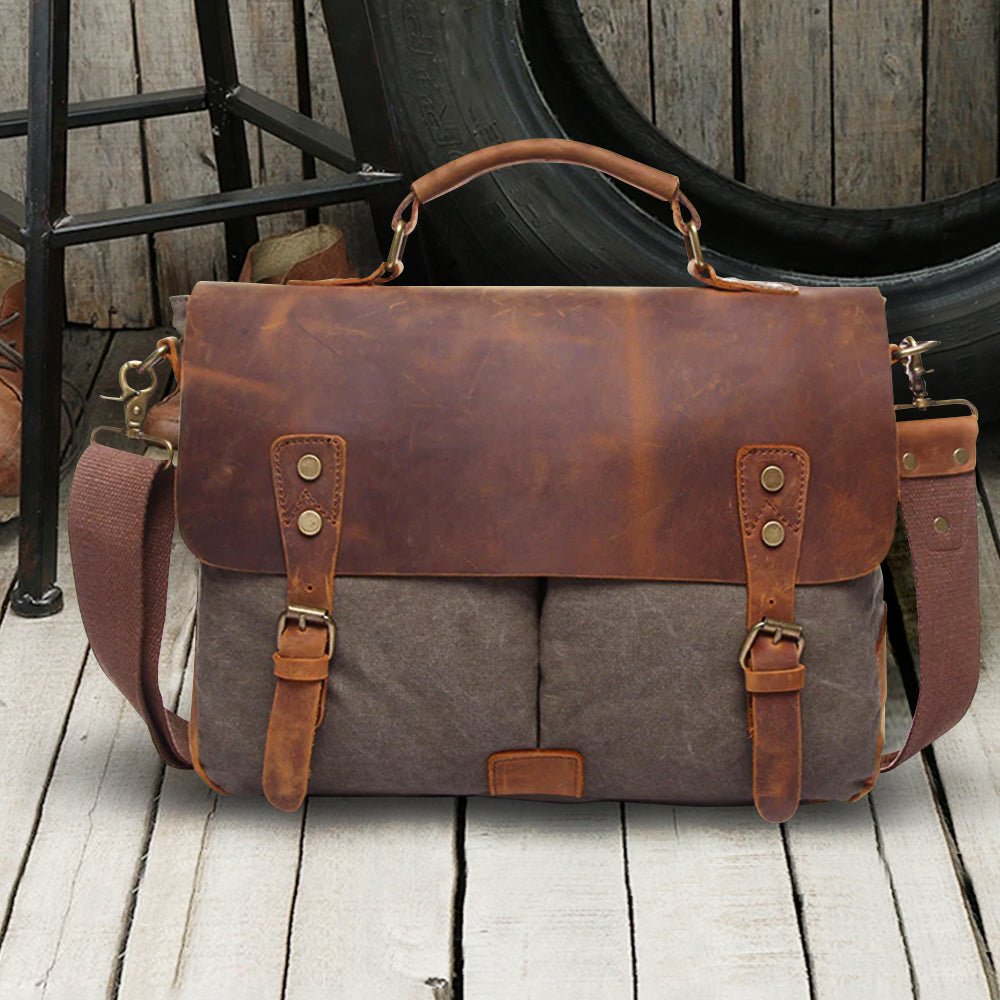 Vintage Canvas & Leather Messenger Bag - Delite Promotional Products