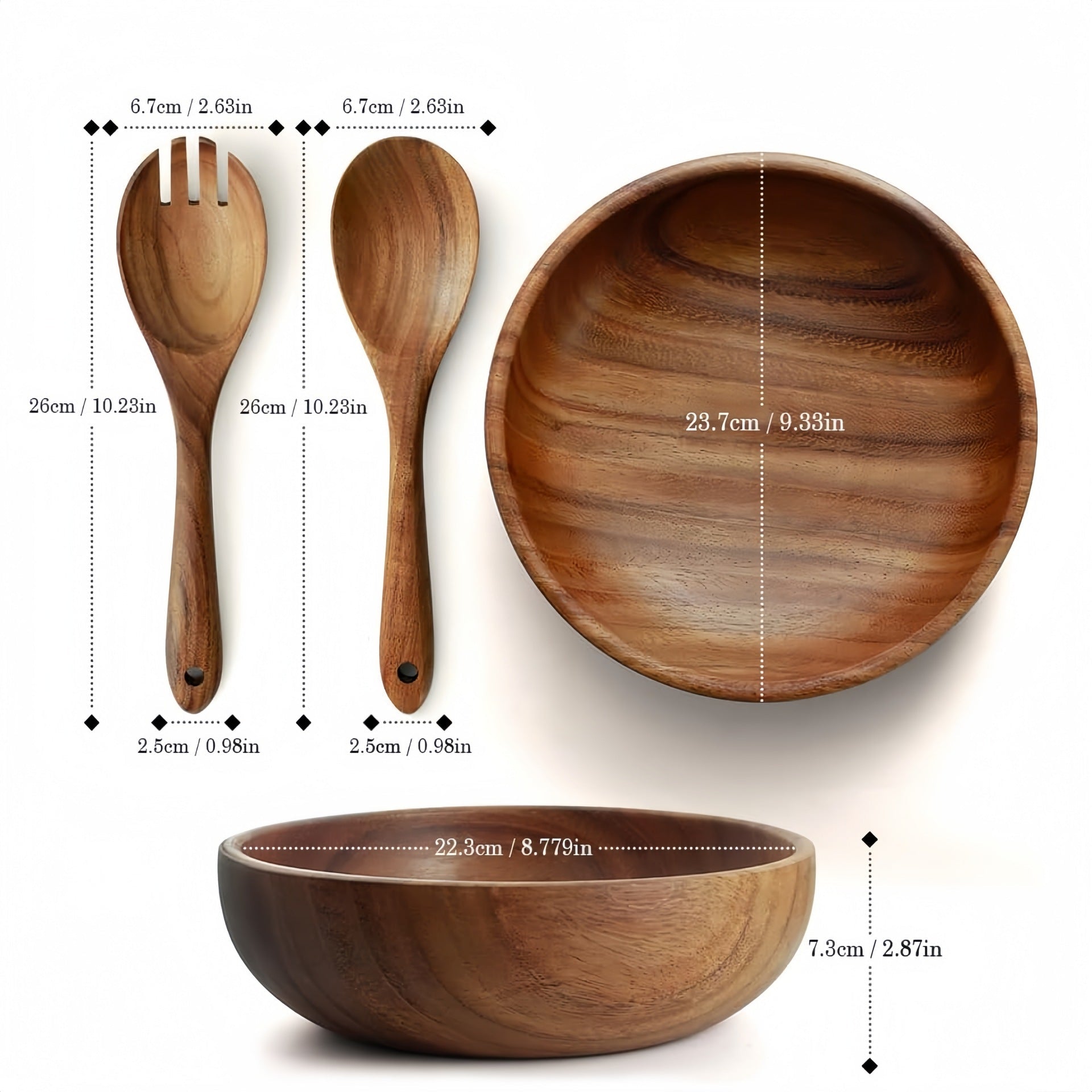 Wood Big Salad Bowel With 4pcs Small Bowels Fork Spoon Set - Delite Promotional Products