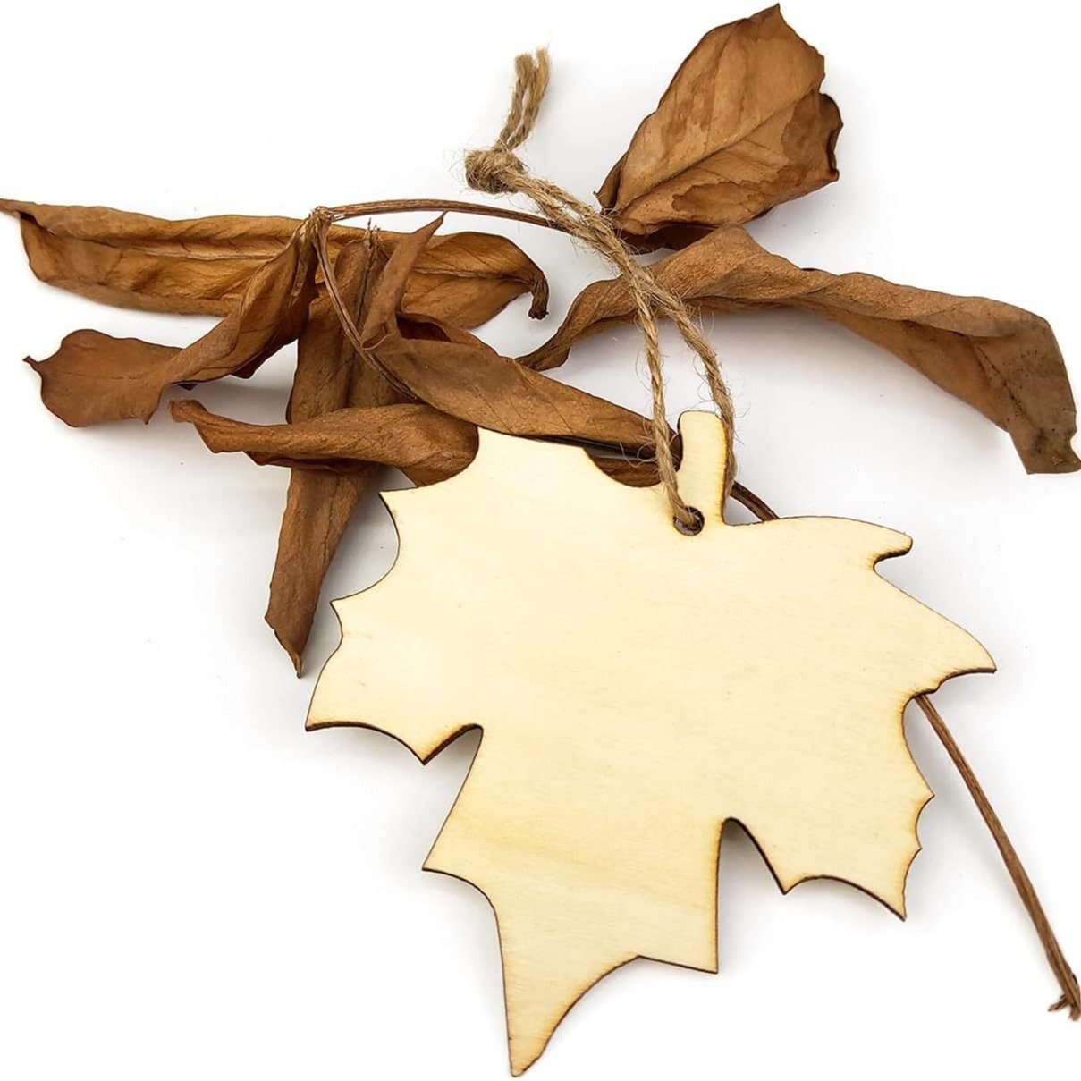Maple Leaf Wooden Tag With Hanging Rope