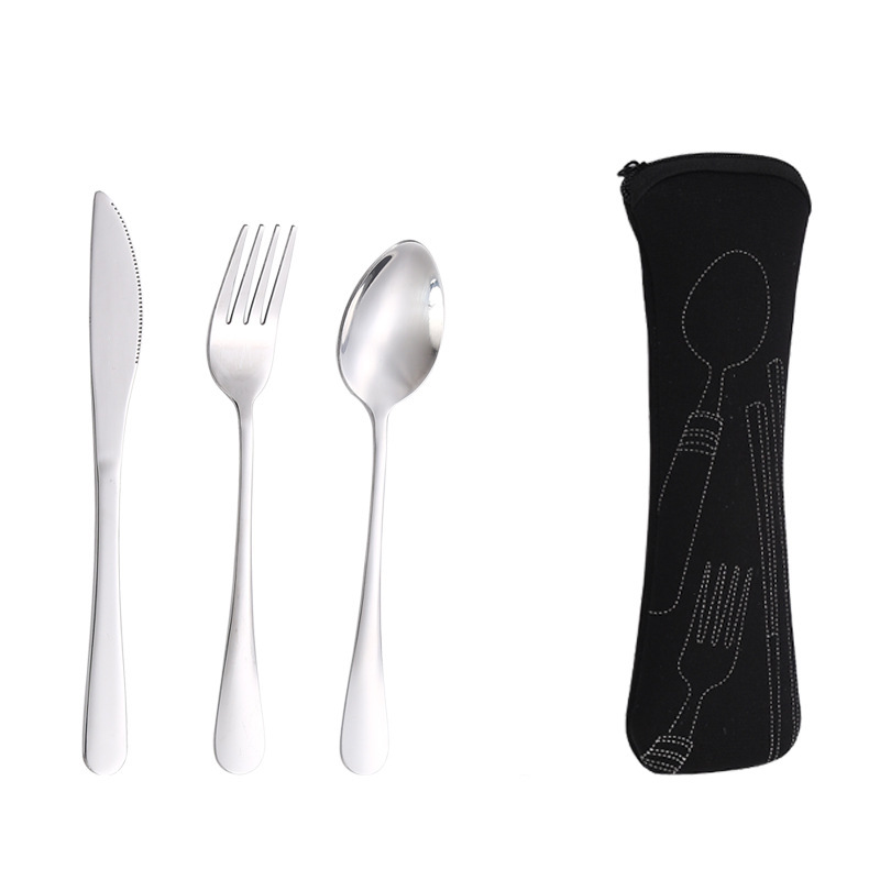 3 piezas de utensilios cubiertos con bolsa de neopreno con cremallera