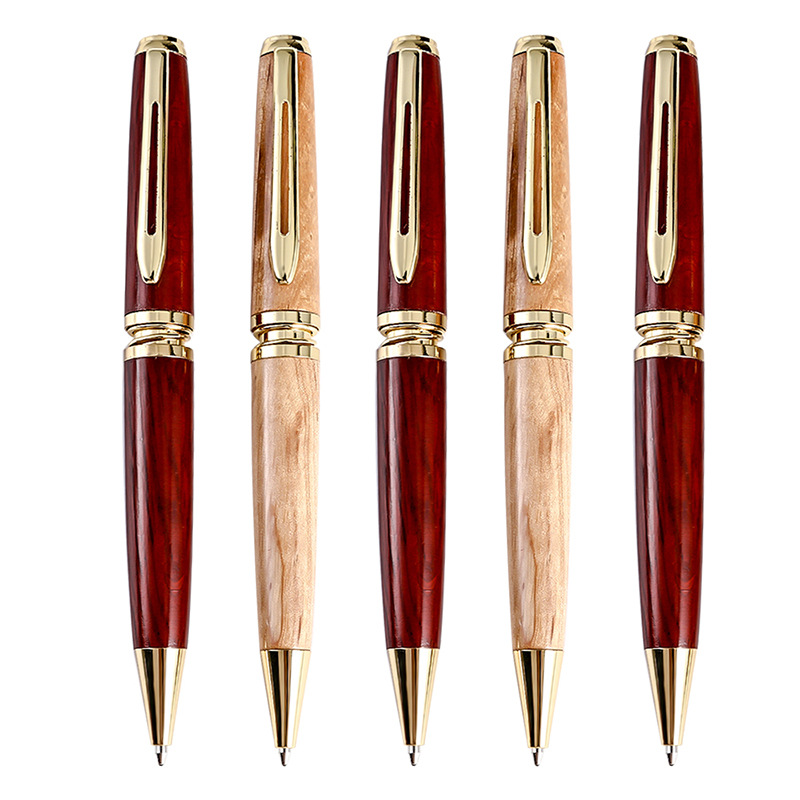 Vintage Wood Ballpoint Pen Gold Clip Blue Black Ink
