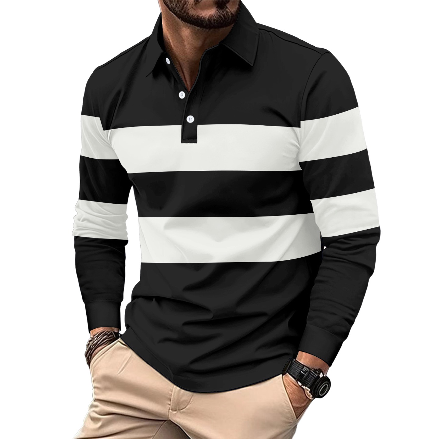 Taille régulière complet manches longues stripe design polo chemise