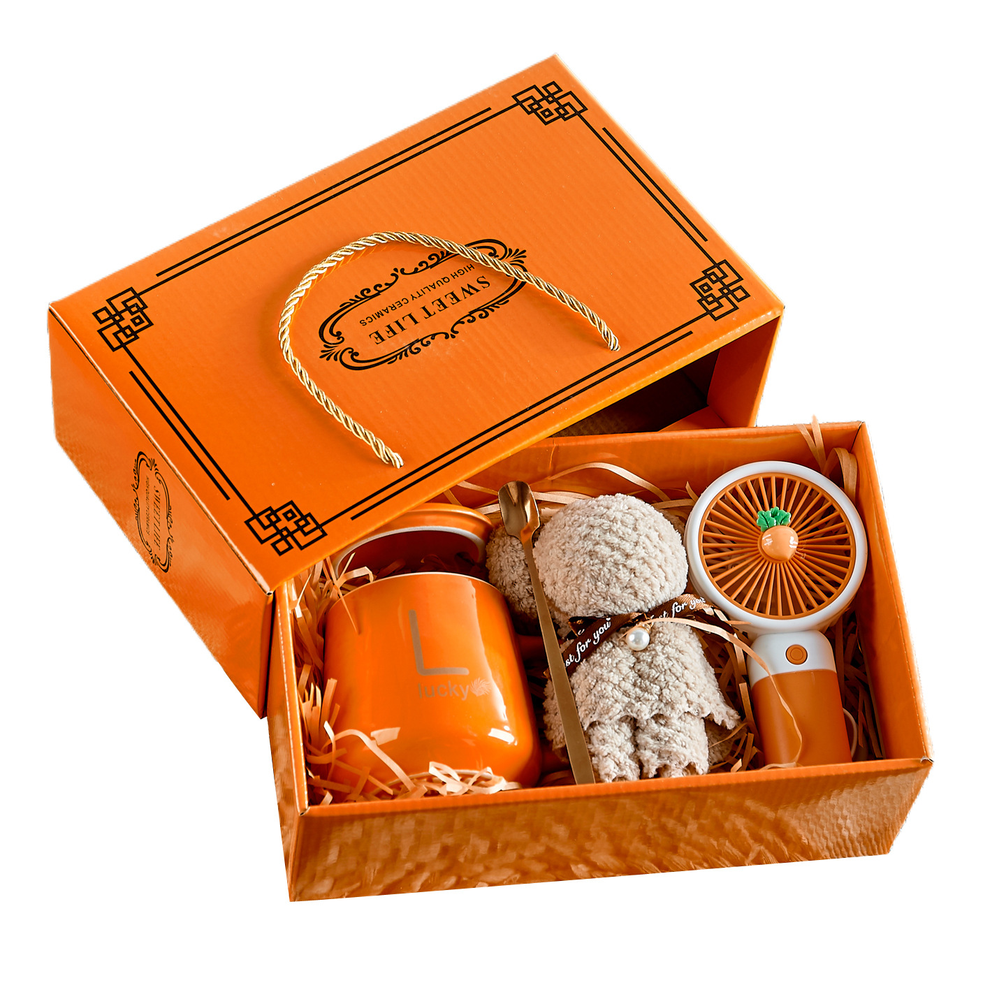 Cerámica mug ventilador toalla caja regalo conjunto cesta