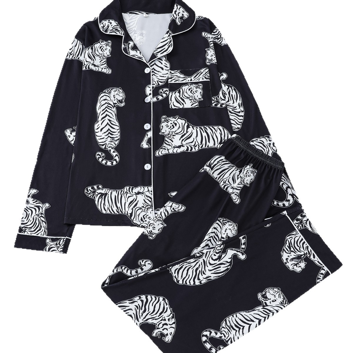 Women 2pcs Pajamas Long Sleeves Sleepwear Button Up Lounge Set