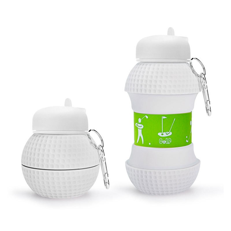 Botella de bolsillo con forma de bola de golf con gancho de mosquetón colgado