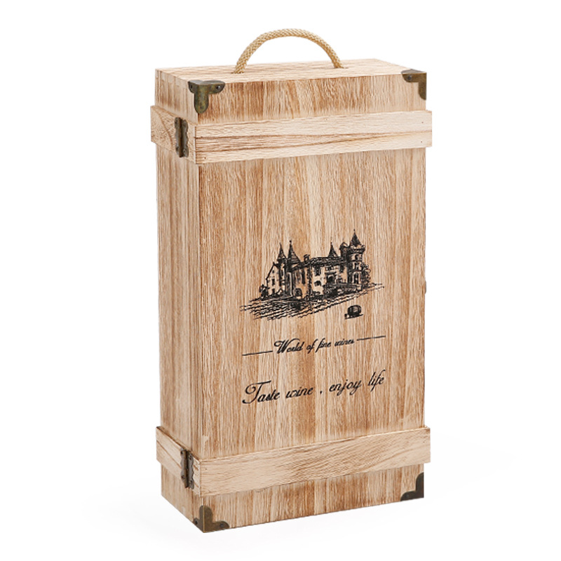 Deux bouteilles de vin en bois étui