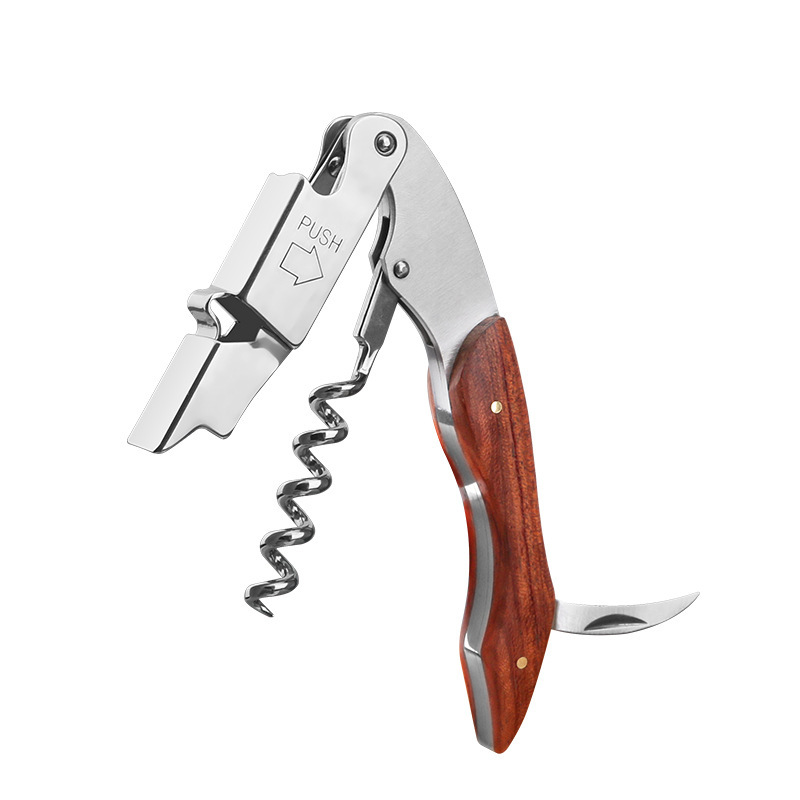 Mango de madera corkscrew 3 en 1 botella