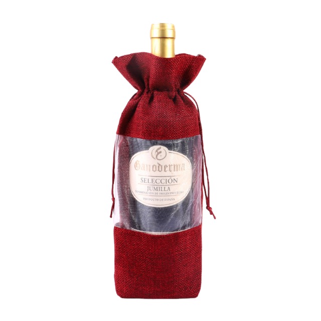 Bolsa de vino de arpillera con malla ventana
