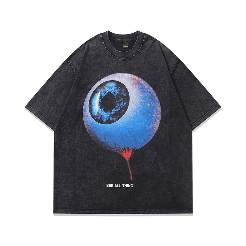 Personalizado dtg impresión de la parte inferior del hombro moda lavar o cuello camiseta