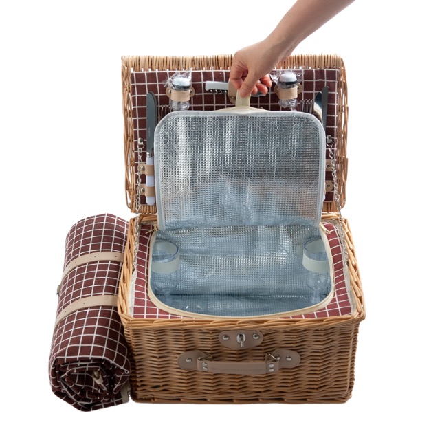 Conjunto de utensilios de picnic con cesta de sauce