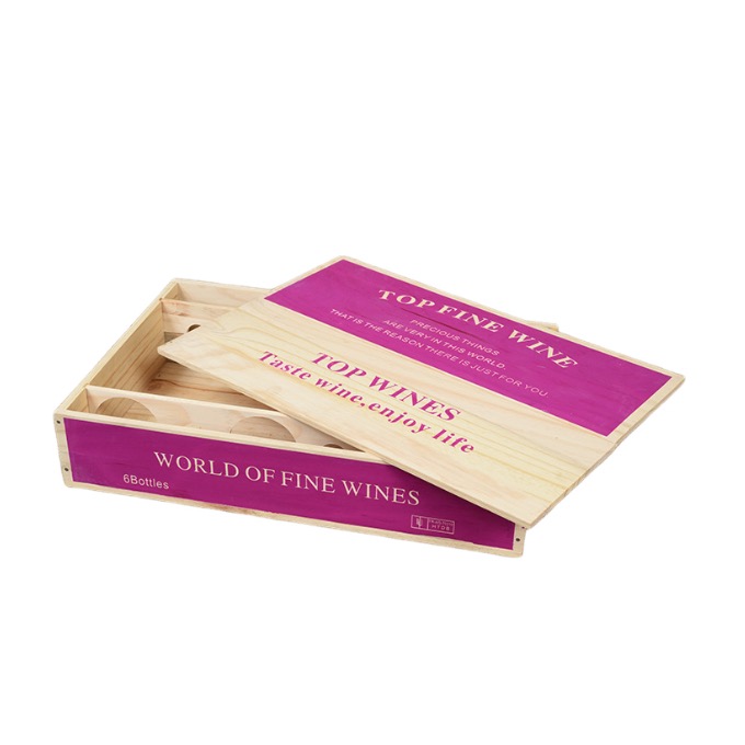 6-bottle Wooden Wine Box With Lid