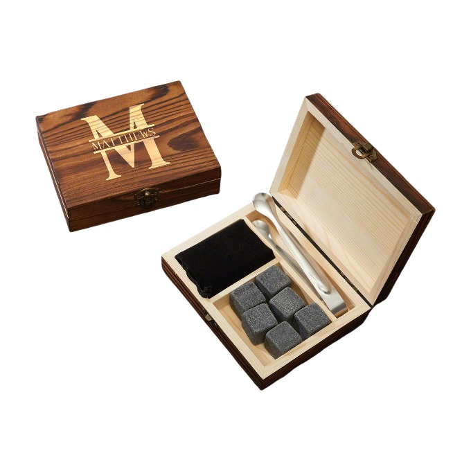 6pcs pierre de glace avec kit cadeau whisky en bois