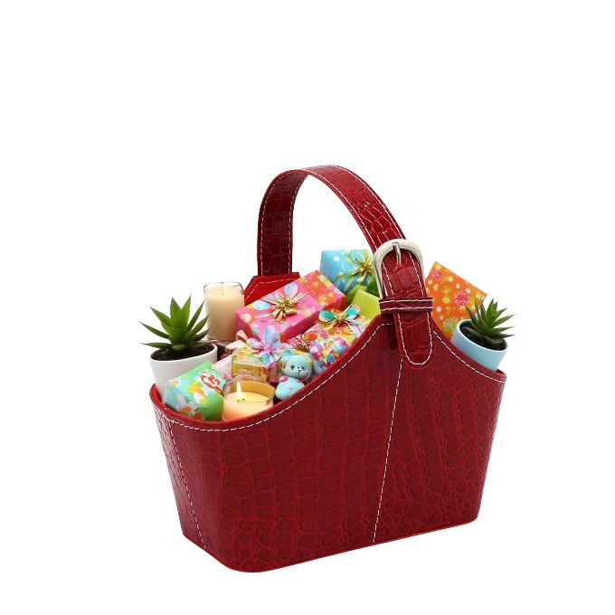 Faux caja de regalo de cuero contenedor con mango de carga