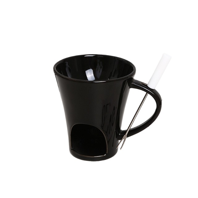 Taza de fondue de chocolate de cerámica con tenedor