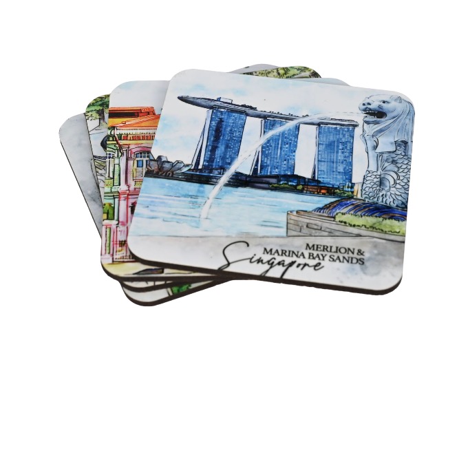 Sous-verre carré en liège 4pcs ensemble avec fenêtre show box