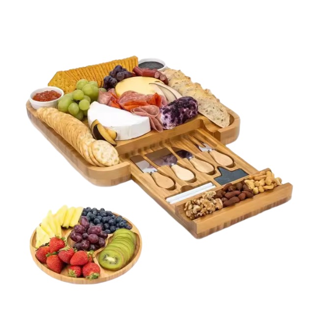 Tabla de queso bambú con cuchillas de bandeja de frutas set