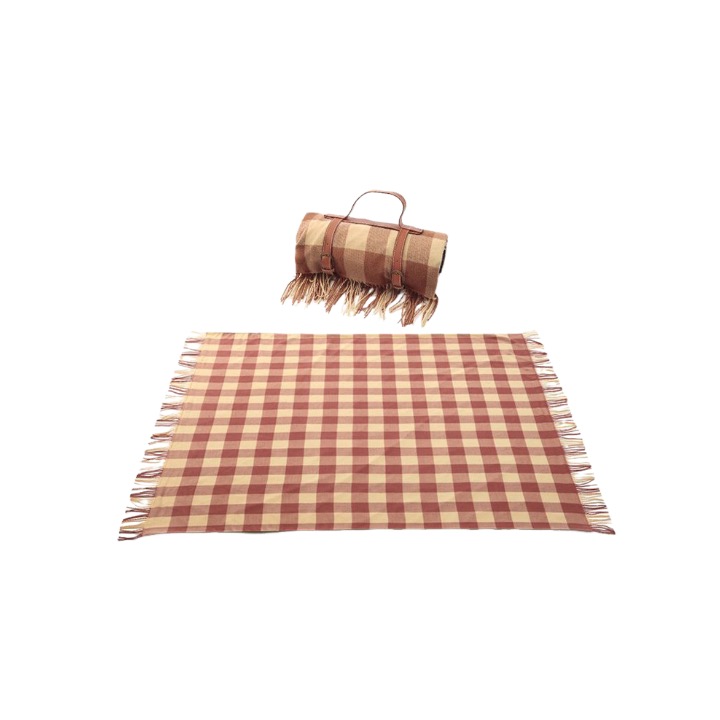 60x80in plaid designtassel alfombra de picnic con correa de cuero pu