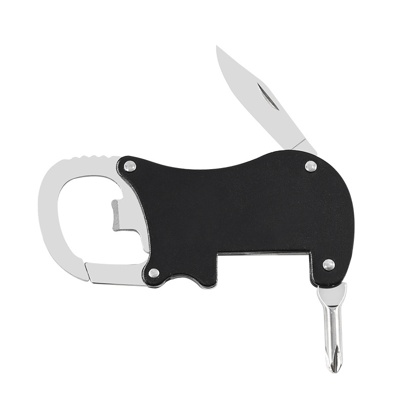 Multifunctional Stainless Steel Carabiner Pocket Knife With Blade Bottle Opener Screwdriver Keychain