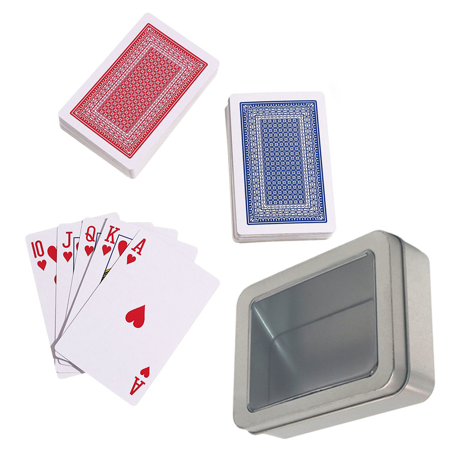 2 jeux de poker avec boîte en étain