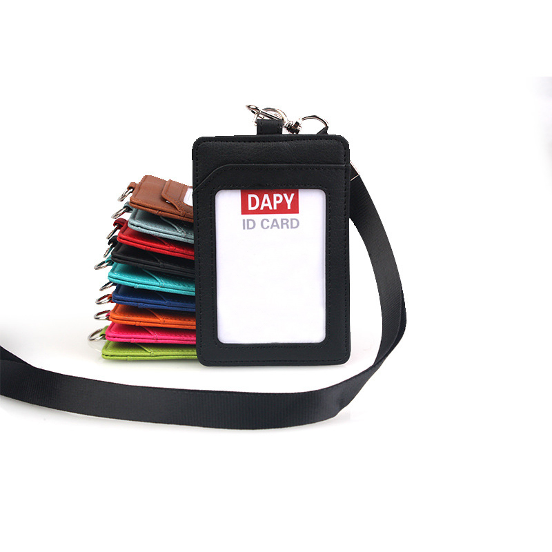 Double Sided Pu Leather Badge Holder With Lanyard