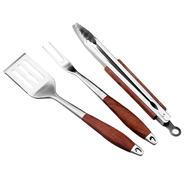 Ensemble d'outils de grillage bbq en bois
