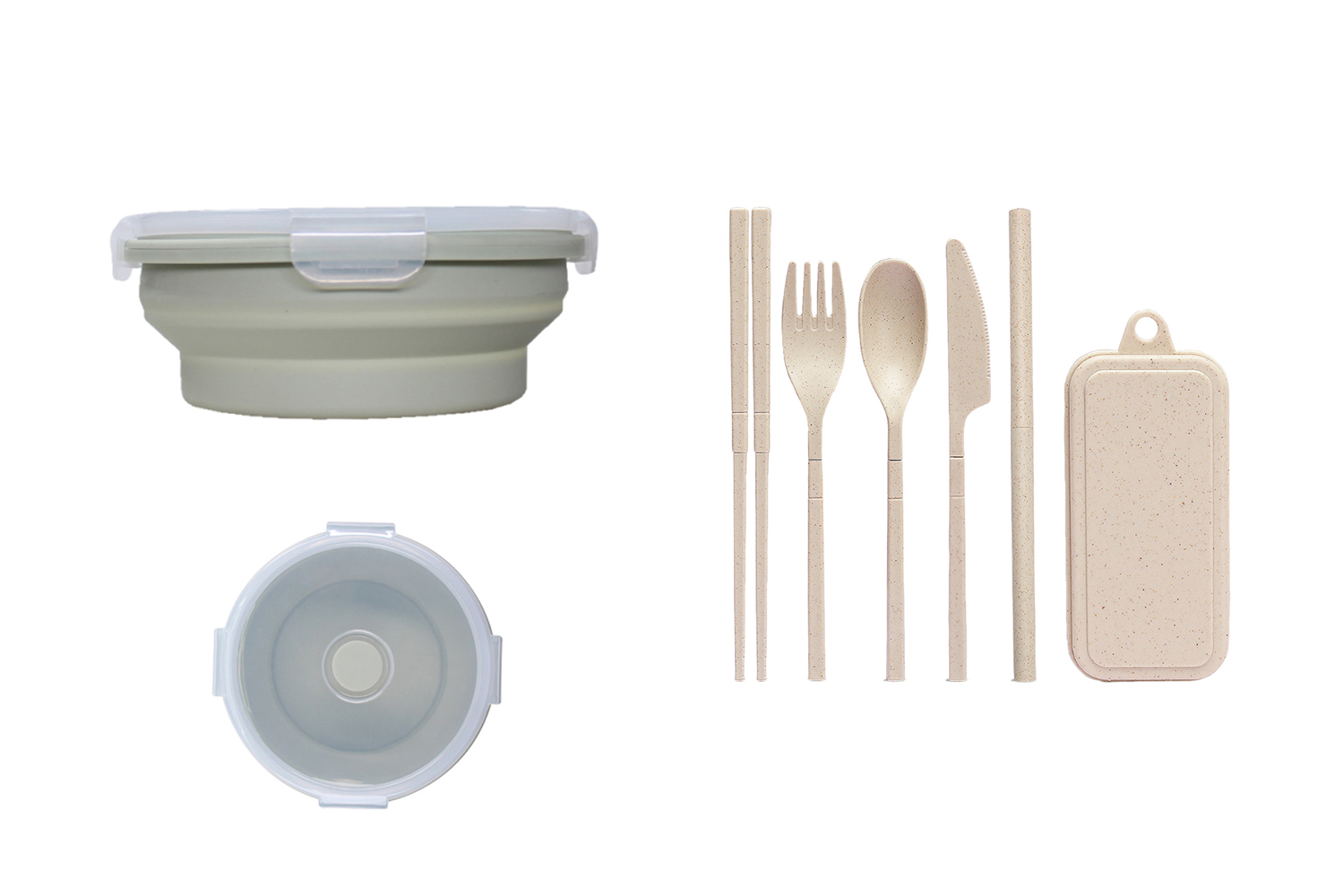 Cuenco plegable con conjunto de utensilios