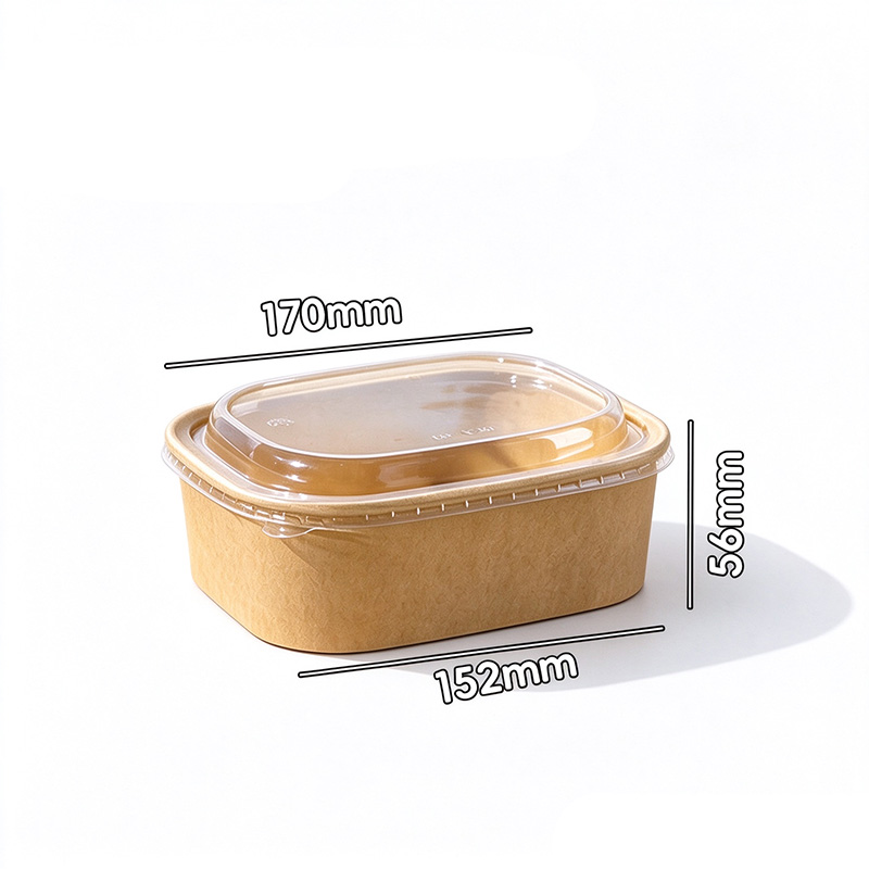 1000ml cuadrado kraft papel cuenco con tapa