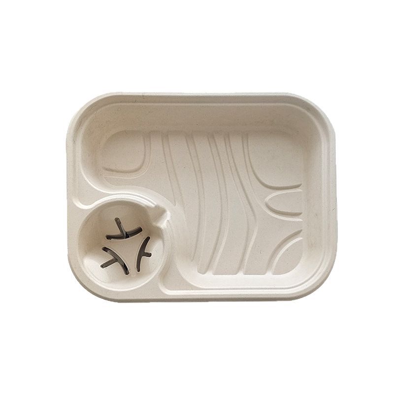 Sugarcane Pulp Compostable Food Tray with Cup Holder