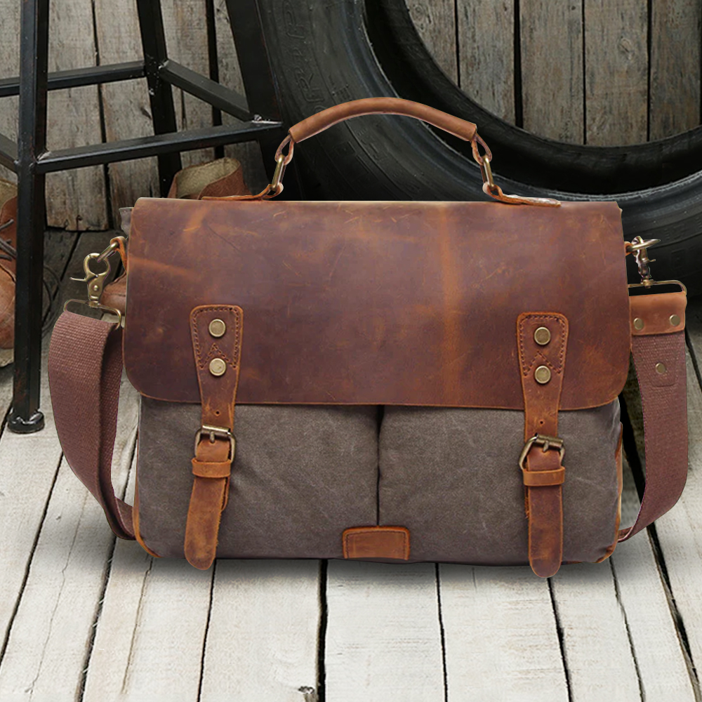 Vintage tela & bolsa de mensajero de cuero