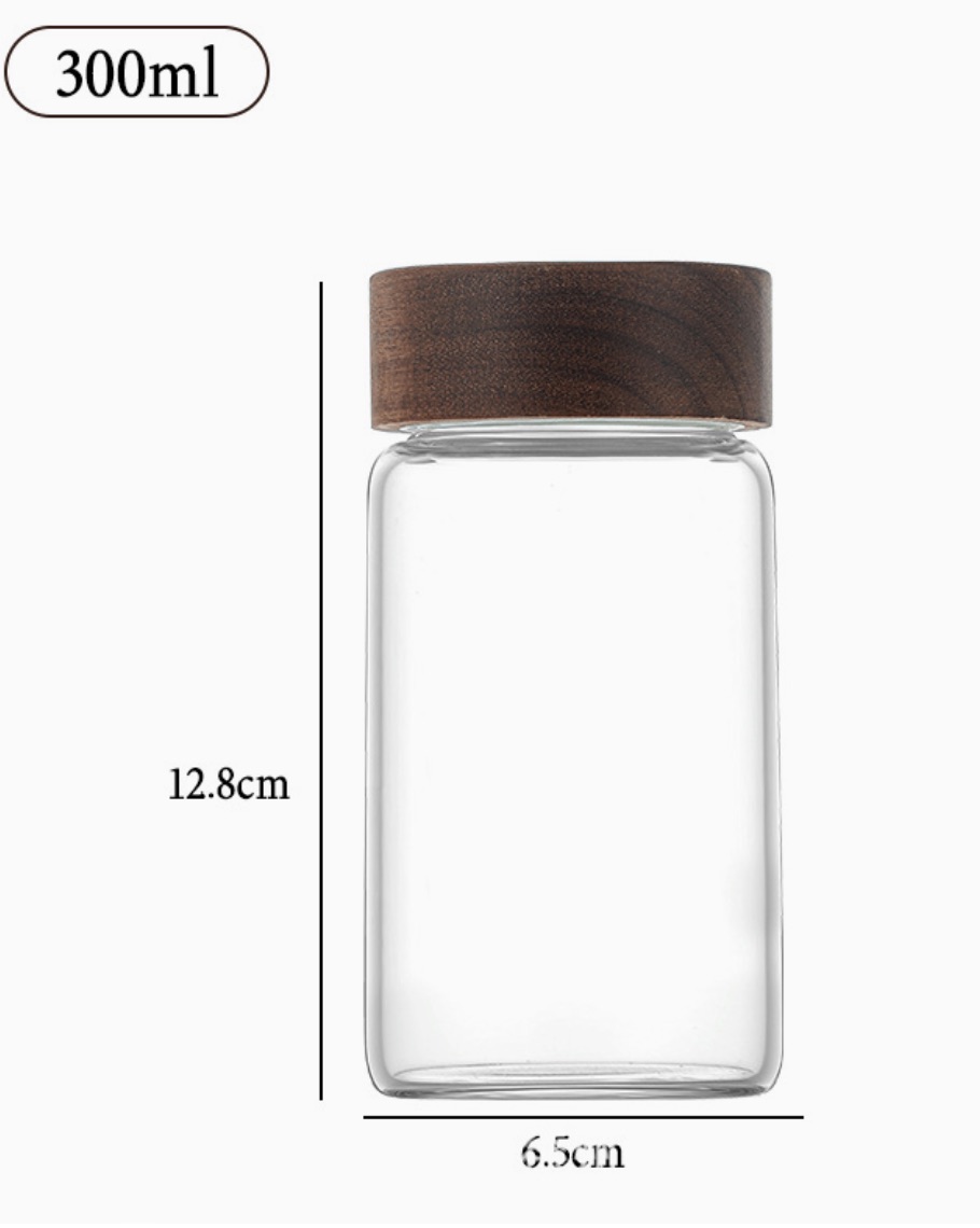 Pot en verre de 300ml avec couvercle en bois