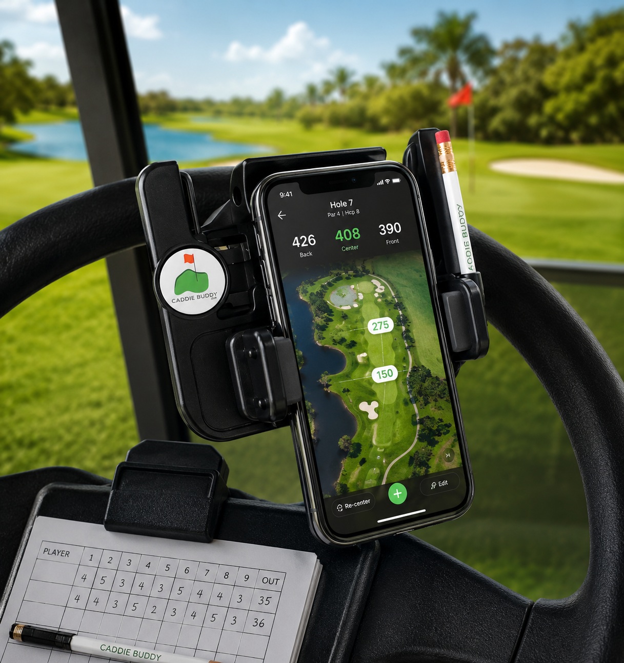 Montage de téléphone au volant de golf