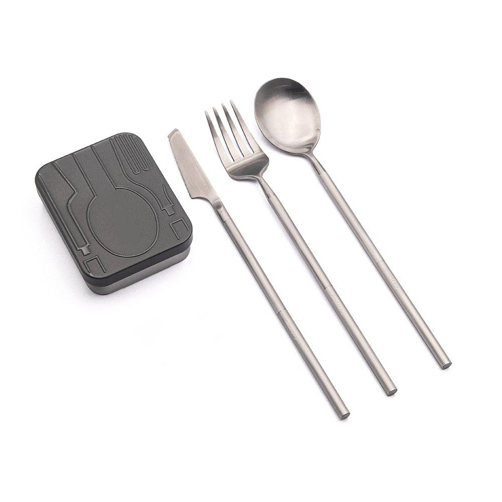 Portable & reutilizable conjunto de cubiertos de acero inoxidable - incluye caja de viaje para transporte fácil