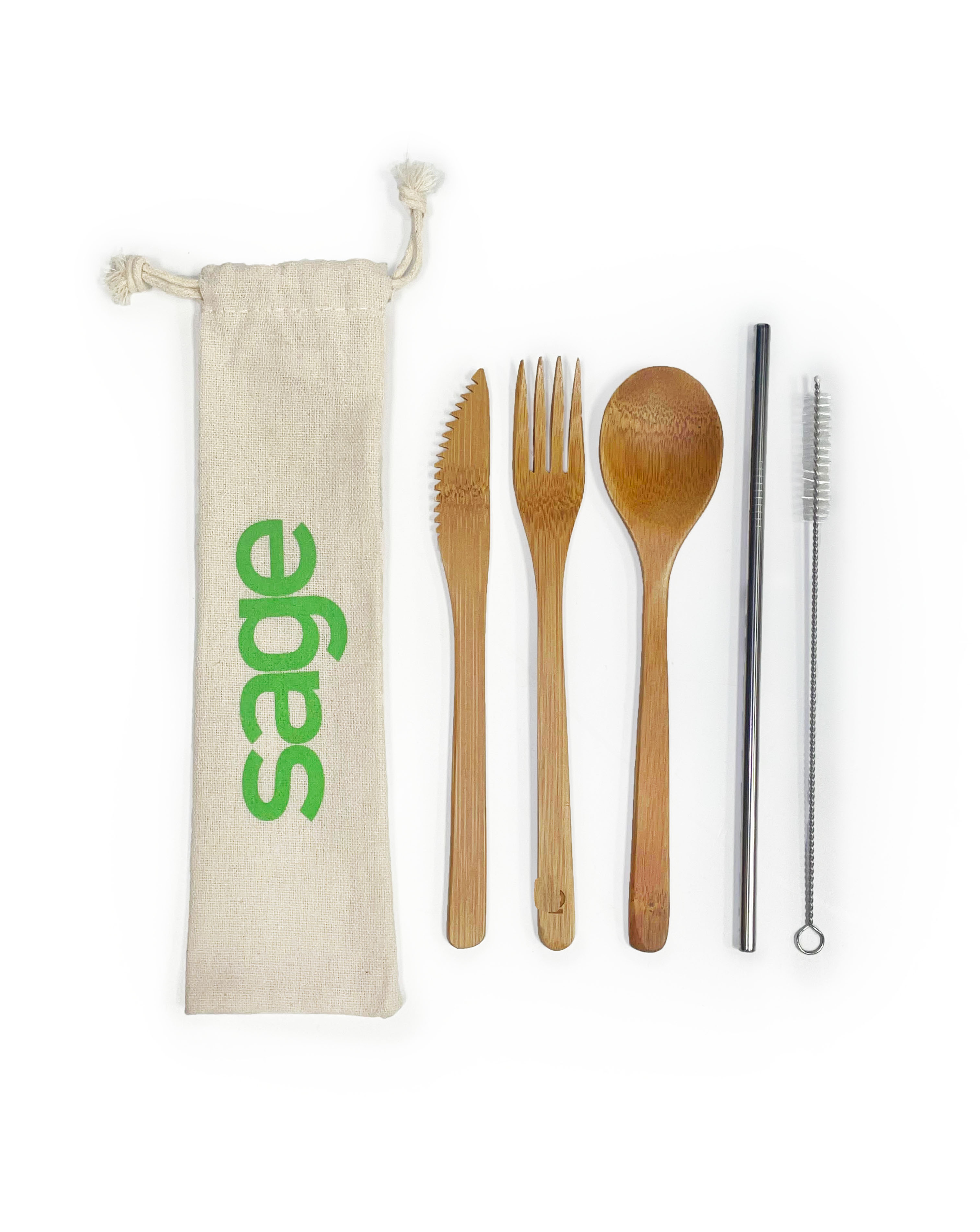 Utensil de bambú con paja y limpiador