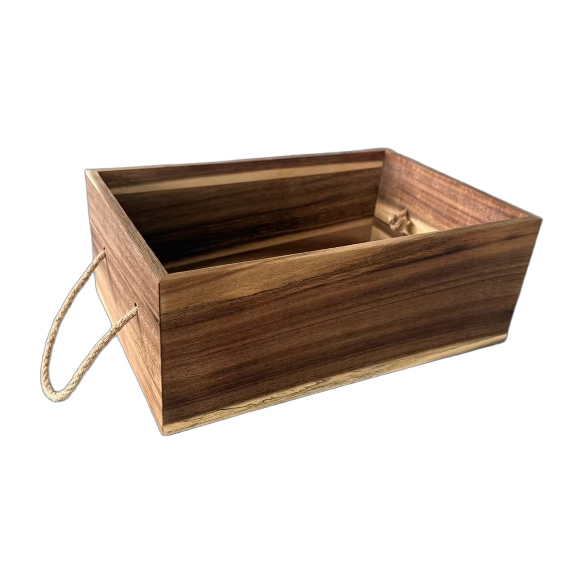 Acacia Wood Crate With Rope Handles 12 X 8